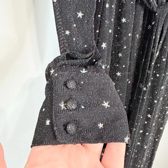 Unique Vintage Celestial Dream Gown Black Silver Star Maxi Dress L - Picture 8 of 15
